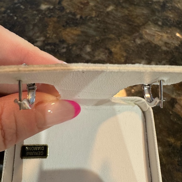 14K white gold and diamond huggie hoops - Picture 2 of 6